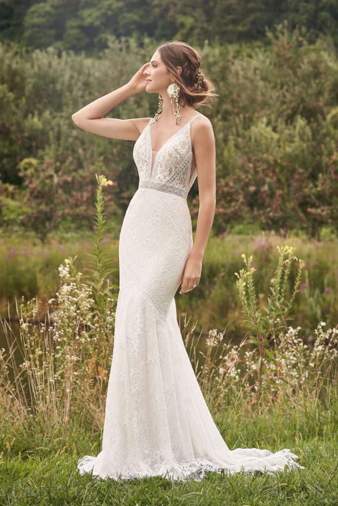 66136-Lillian-West-Pure Bridal, fit and flare lace, v-neck, side cut-outs, edmonton bridal shop