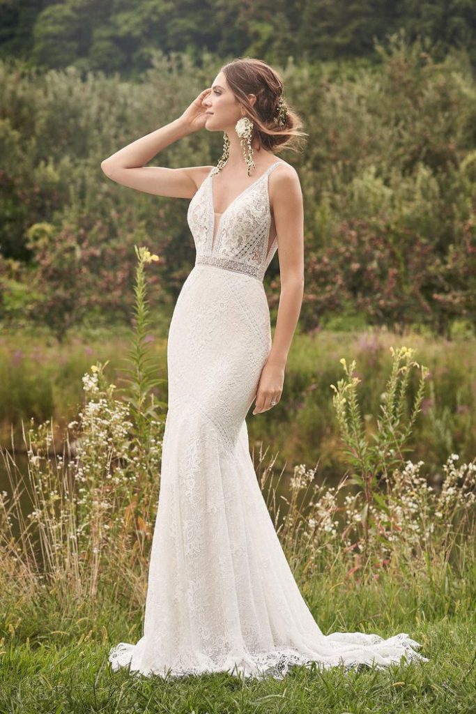 66136-Lillian-West-Pure Bridal, fit and flare lace, v-neck, side cut-outs, edmonton bridal shop