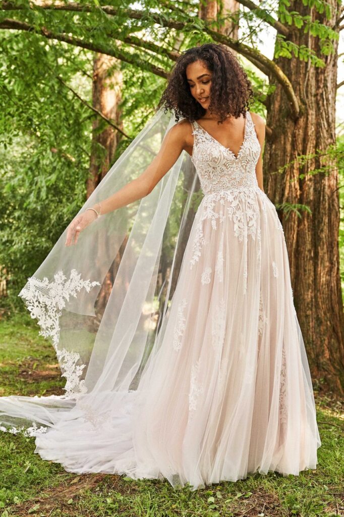 66235-Lillian West-PureBridal-v-neck lace and tulle dress, A-line  wedding dress, edmonton wedding dress, edmonton bridal shop