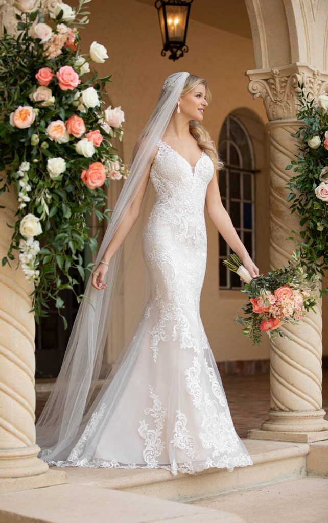 7100-Stella York-Pure Bridal, fit and flare, lace, v-neck. edmonton bridal shop