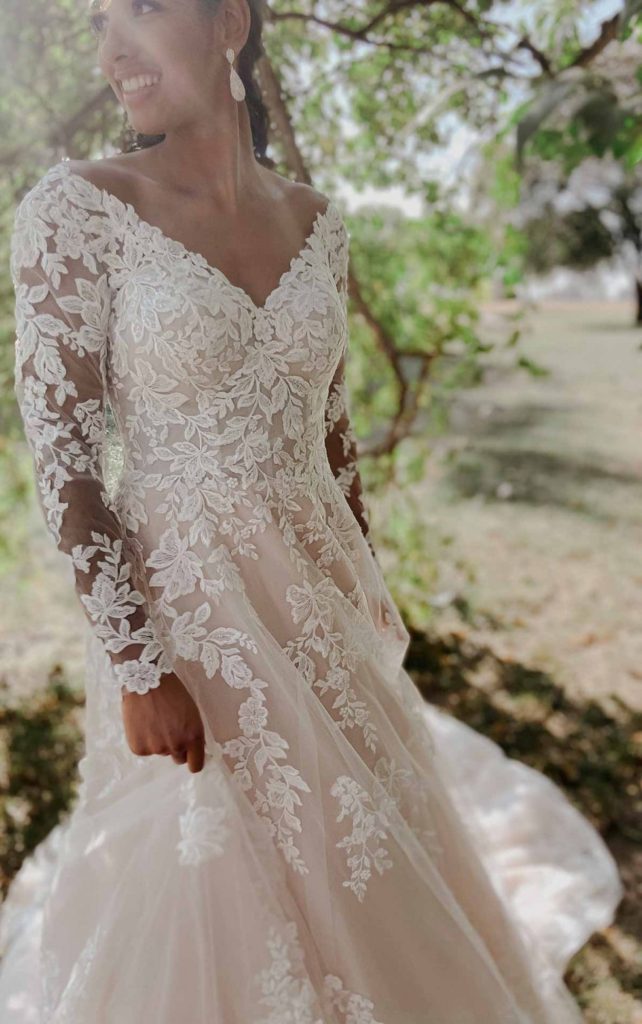 7169-Stella York-Pure Bridal- long lace sleeves. a line tulle edmonton bridal shop