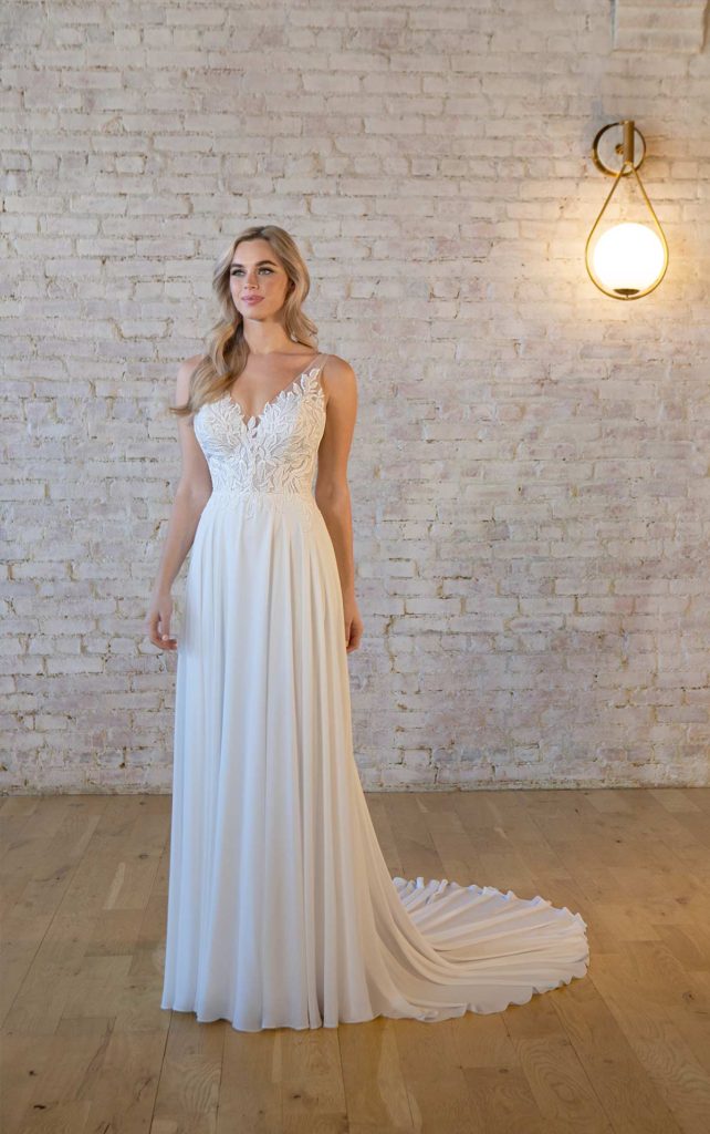 7451-Stella York-Pure Bridal-Edmonton Bridal Shop-Lace Dress-Chiffon-Light Flowy-A-line silhouette