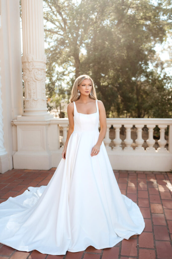 7731-Stella York-Pure Bridal-Edmonton bridal shop, square neckline, wide set straps. satin ballgown