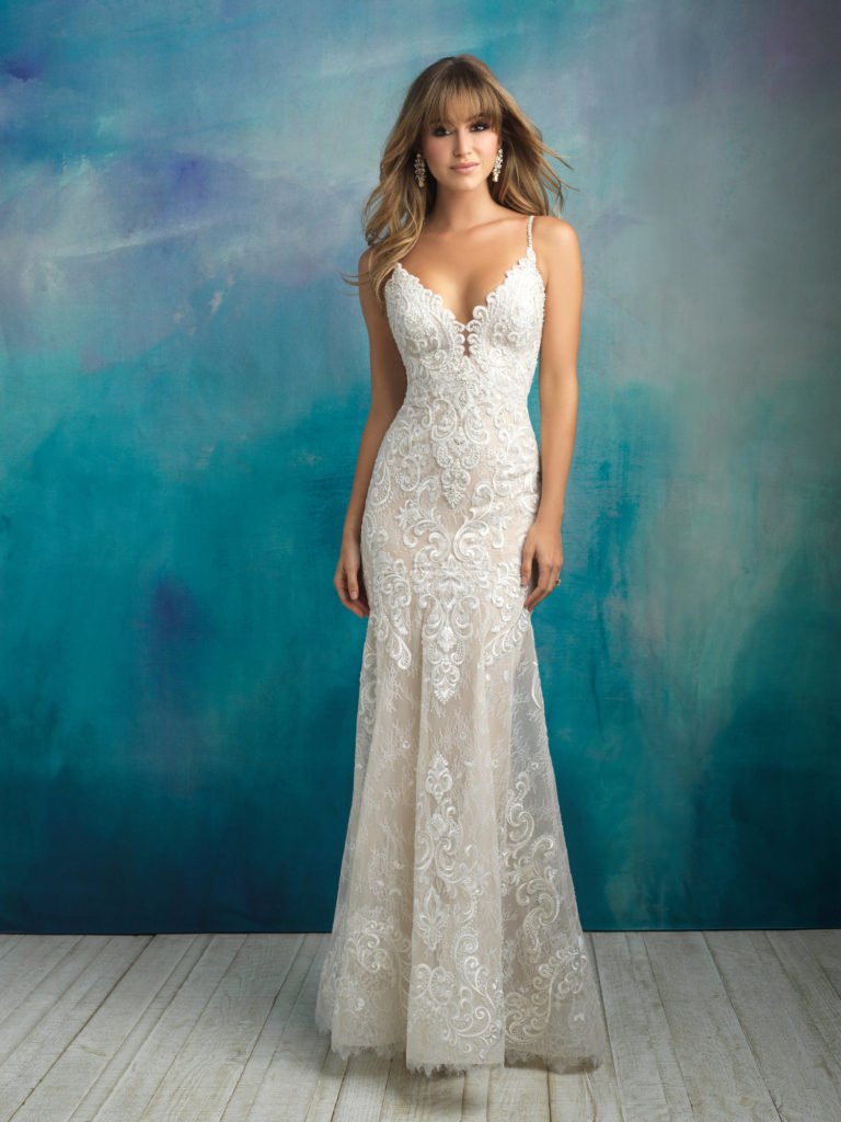 9501-Allure-Pure Bridal, fit and flare, lace, beaded, sexy, elegant, wedding gown, dress, backless,