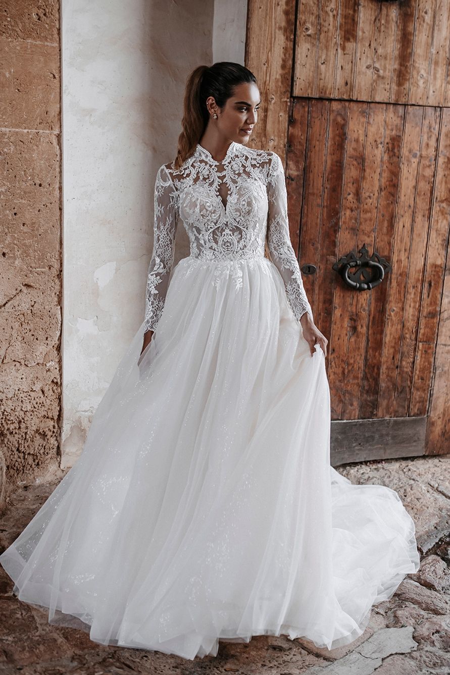 E202-Renata-Abella-Allure Bridal-Pure Bridal-Lace-Tulle-Ballgown-Sleeves-YEG-Edmonton Bridal Shop