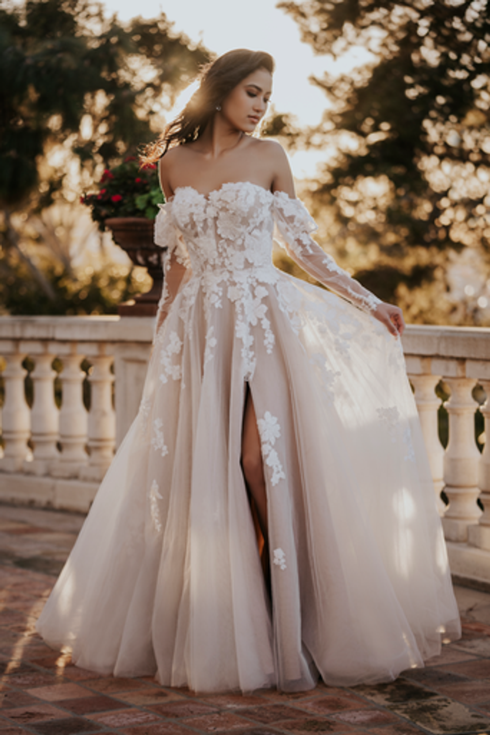 R3650SL-Allure Bridal-Pure Bridal-Blowsy dimensional sequined lace covers this gown's romantic, strapless sweetheart bodice.Detachable sheer sleeves add a gorgeous accent-Edmonton Bridal Shop-Edmonton Wedding Shop-Edmonton Wedding gown dress