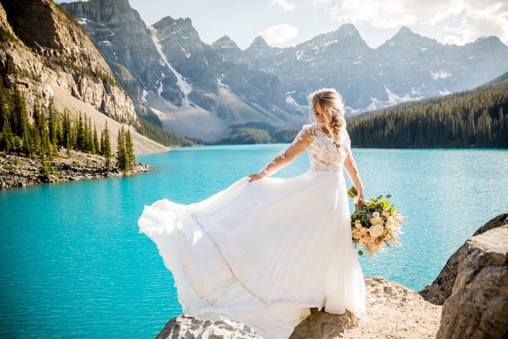 6422-Lillian West-Pure Bridal, lace sleeves, a line wedding dress. chiffon skirt. edmonton bridal shop